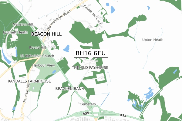 BH16 6FU map - small scale - OS Open Zoomstack (Ordnance Survey)