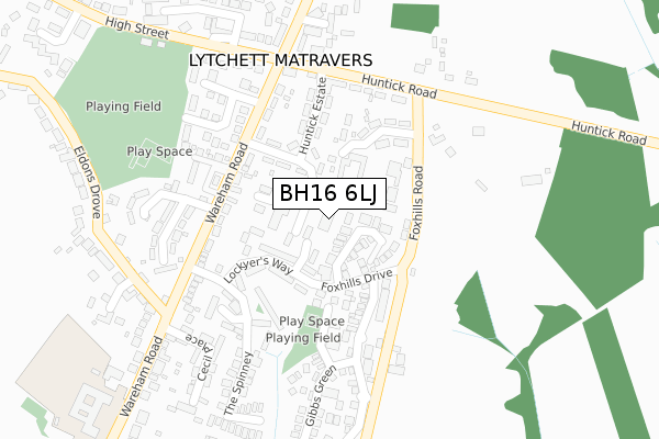 BH16 6LJ map - large scale - OS Open Zoomstack (Ordnance Survey)