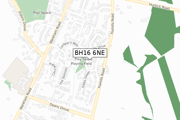 BH16 6NE map - large scale - OS Open Zoomstack (Ordnance Survey)