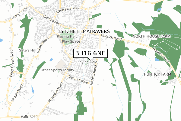 BH16 6NE map - small scale - OS Open Zoomstack (Ordnance Survey)