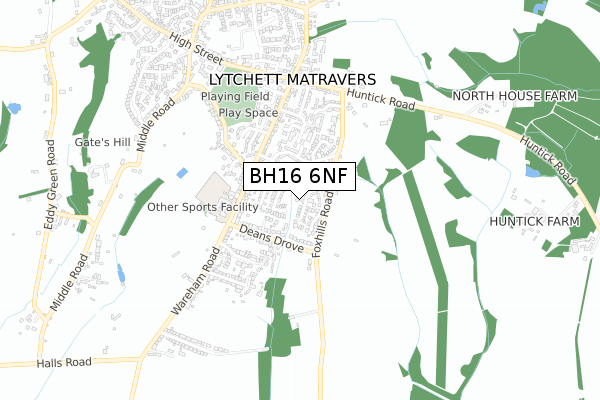 BH16 6NF map - small scale - OS Open Zoomstack (Ordnance Survey)