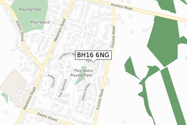 BH16 6NG map - large scale - OS Open Zoomstack (Ordnance Survey)