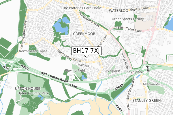 BH17 7XJ map - small scale - OS Open Zoomstack (Ordnance Survey)