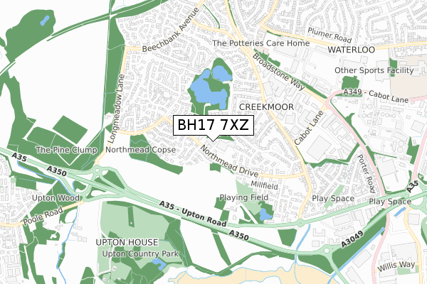 BH17 7XZ map - small scale - OS Open Zoomstack (Ordnance Survey)