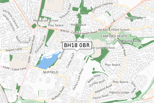 BH18 0BR map - small scale - OS Open Zoomstack (Ordnance Survey)