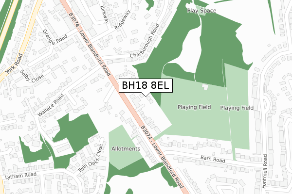 BH18 8EL map - large scale - OS Open Zoomstack (Ordnance Survey)