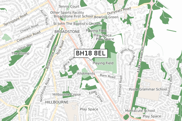 BH18 8EL map - small scale - OS Open Zoomstack (Ordnance Survey)