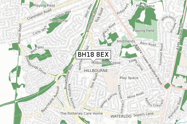 BH18 8EX map - small scale - OS Open Zoomstack (Ordnance Survey)