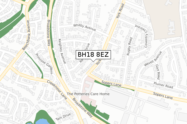 BH18 8EZ map - large scale - OS Open Zoomstack (Ordnance Survey)