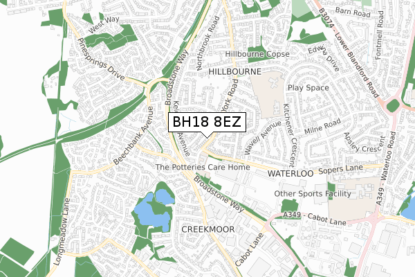 BH18 8EZ map - small scale - OS Open Zoomstack (Ordnance Survey)