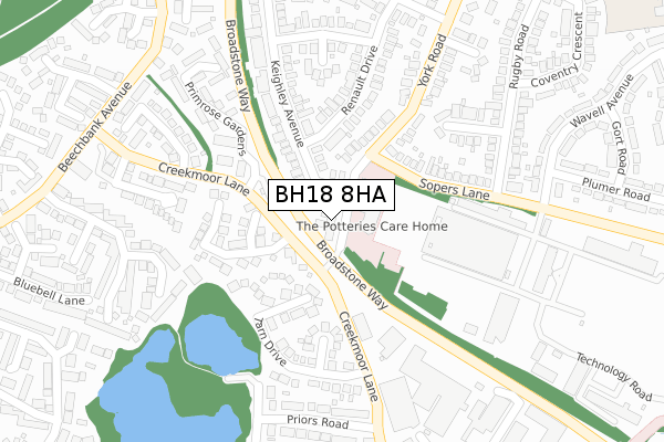 BH18 8HA map - large scale - OS Open Zoomstack (Ordnance Survey)