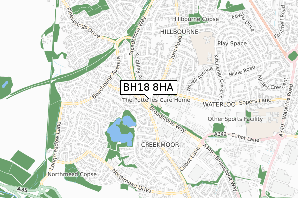 BH18 8HA map - small scale - OS Open Zoomstack (Ordnance Survey)