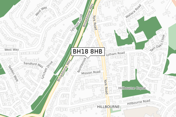 BH18 8HB map - large scale - OS Open Zoomstack (Ordnance Survey)