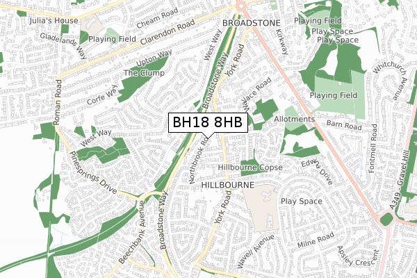 BH18 8HB map - small scale - OS Open Zoomstack (Ordnance Survey)