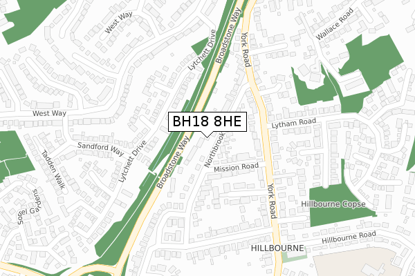 BH18 8HE map - large scale - OS Open Zoomstack (Ordnance Survey)