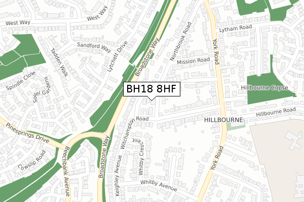 BH18 8HF map - large scale - OS Open Zoomstack (Ordnance Survey)