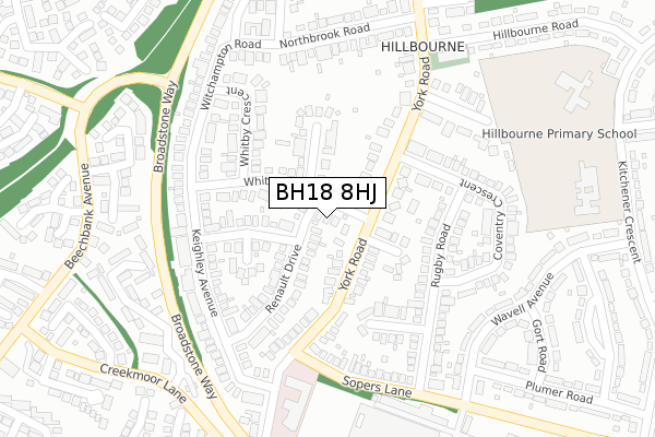 BH18 8HJ map - large scale - OS Open Zoomstack (Ordnance Survey)