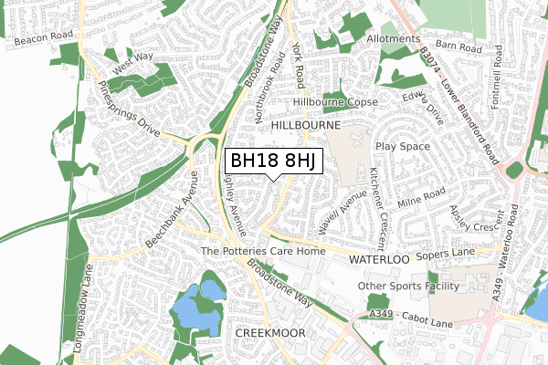 BH18 8HJ map - small scale - OS Open Zoomstack (Ordnance Survey)