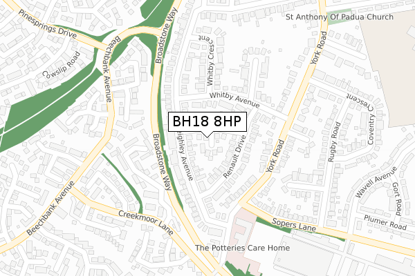 BH18 8HP map - large scale - OS Open Zoomstack (Ordnance Survey)