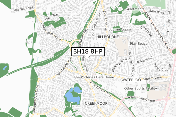 BH18 8HP map - small scale - OS Open Zoomstack (Ordnance Survey)