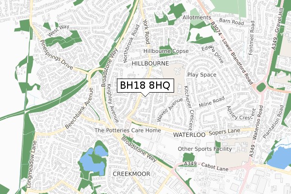 BH18 8HQ map - small scale - OS Open Zoomstack (Ordnance Survey)