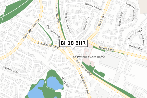 BH18 8HR map - large scale - OS Open Zoomstack (Ordnance Survey)