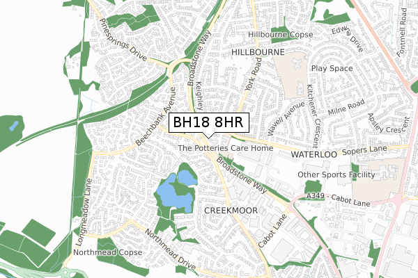 BH18 8HR map - small scale - OS Open Zoomstack (Ordnance Survey)