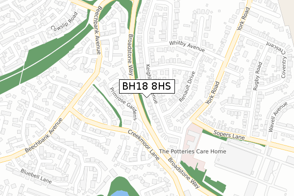 BH18 8HS map - large scale - OS Open Zoomstack (Ordnance Survey)