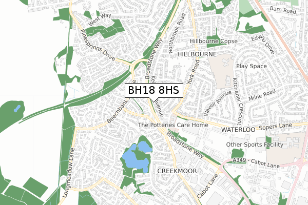 BH18 8HS map - small scale - OS Open Zoomstack (Ordnance Survey)