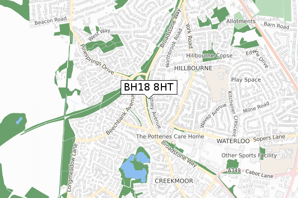 BH18 8HT map - small scale - OS Open Zoomstack (Ordnance Survey)