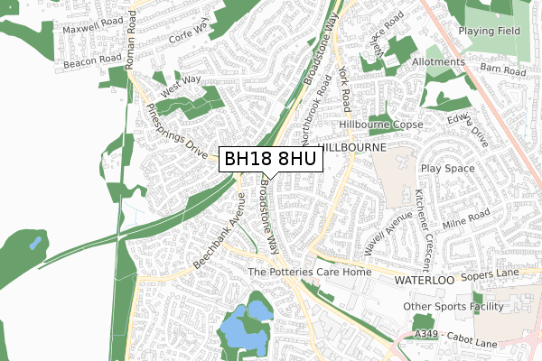 BH18 8HU map - small scale - OS Open Zoomstack (Ordnance Survey)