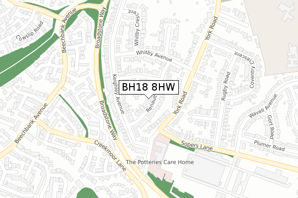 BH18 8HW map - large scale - OS Open Zoomstack (Ordnance Survey)