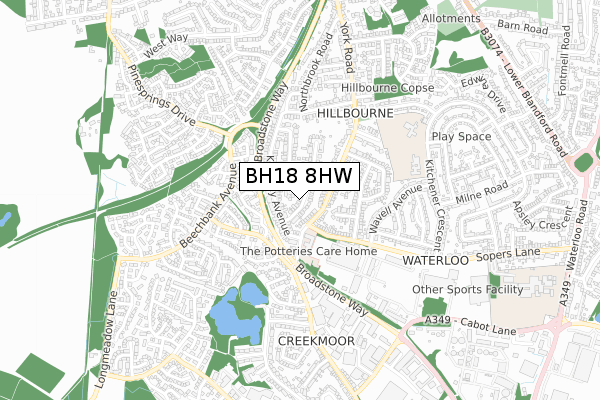 BH18 8HW map - small scale - OS Open Zoomstack (Ordnance Survey)