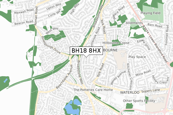 BH18 8HX map - small scale - OS Open Zoomstack (Ordnance Survey)