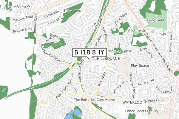 BH18 8HY map - small scale - OS Open Zoomstack (Ordnance Survey)