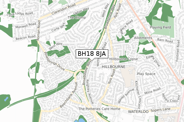 BH18 8JA map - small scale - OS Open Zoomstack (Ordnance Survey)