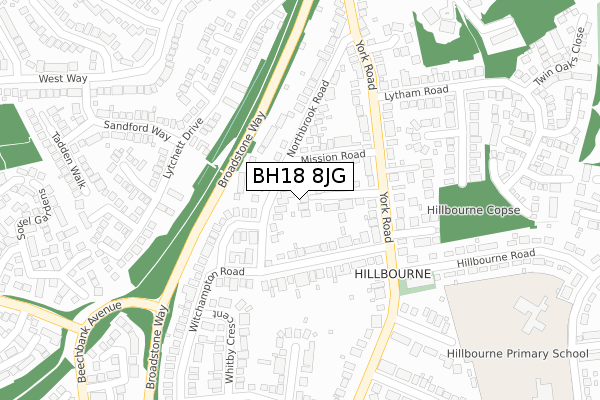 BH18 8JG map - large scale - OS Open Zoomstack (Ordnance Survey)