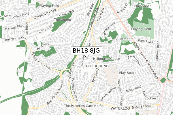 BH18 8JG map - small scale - OS Open Zoomstack (Ordnance Survey)