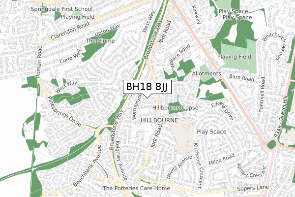 BH18 8JJ map - small scale - OS Open Zoomstack (Ordnance Survey)