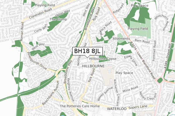 BH18 8JL map - small scale - OS Open Zoomstack (Ordnance Survey)