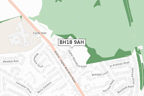 BH18 9AH map - large scale - OS Open Zoomstack (Ordnance Survey)