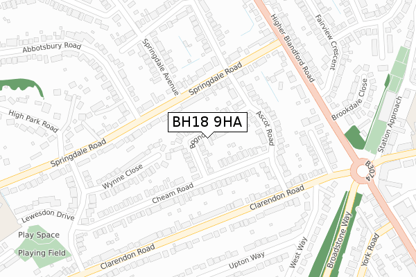 BH18 9HA map - large scale - OS Open Zoomstack (Ordnance Survey)