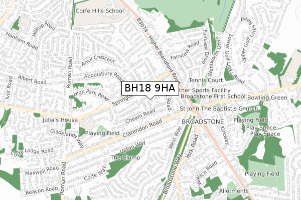 BH18 9HA map - small scale - OS Open Zoomstack (Ordnance Survey)