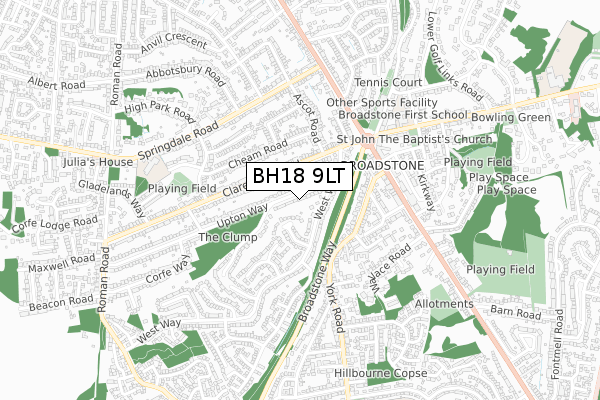 BH18 9LT map - small scale - OS Open Zoomstack (Ordnance Survey)