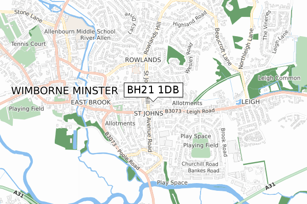 BH21 1DB map - small scale - OS Open Zoomstack (Ordnance Survey)