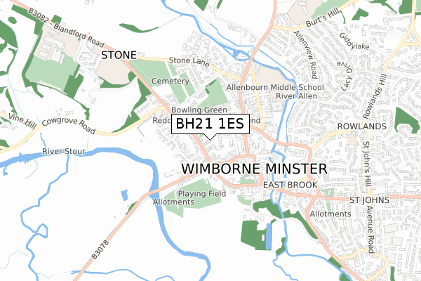 BH21 1ES map - small scale - OS Open Zoomstack (Ordnance Survey)