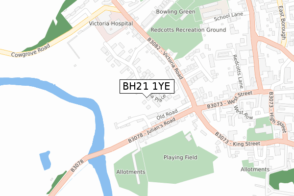 BH21 1YE map - large scale - OS Open Zoomstack (Ordnance Survey)