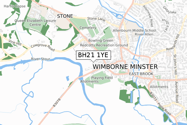 BH21 1YE map - small scale - OS Open Zoomstack (Ordnance Survey)