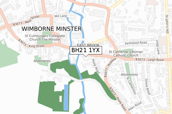 BH21 1YX map - large scale - OS Open Zoomstack (Ordnance Survey)