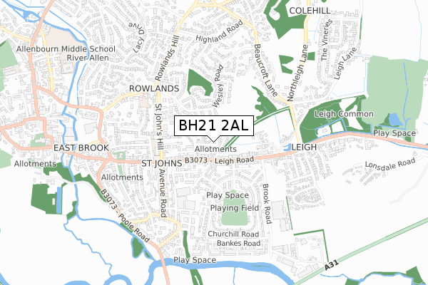 BH21 2AL map - small scale - OS Open Zoomstack (Ordnance Survey)